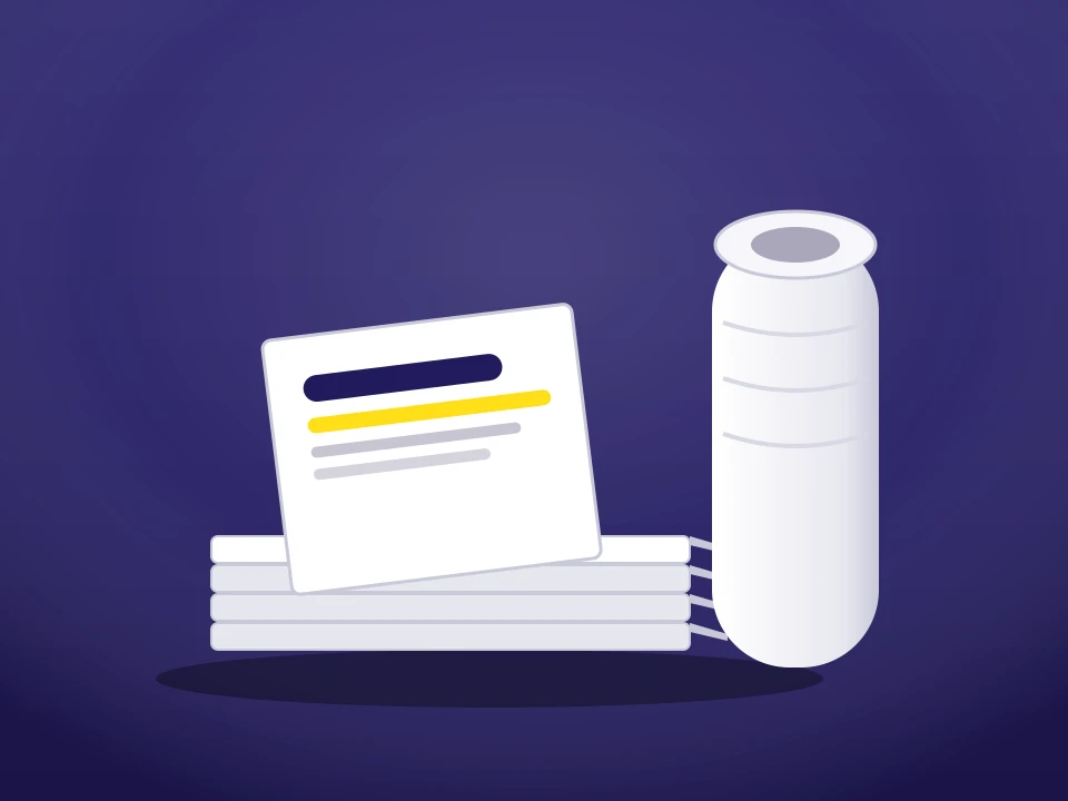 Stacked PVC sheets and a rolled banner sheet