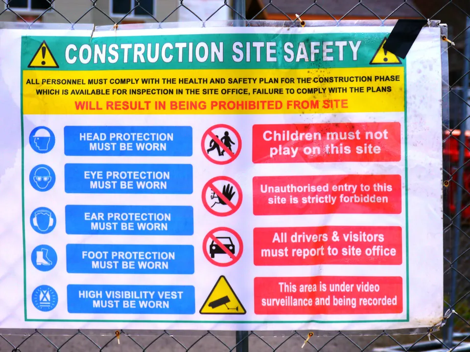 Safety notice board on a construction site