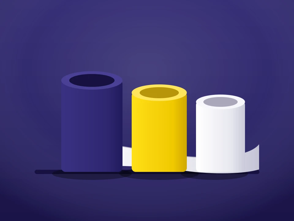 Rolls of sign vinyl material with a sheet unrolled